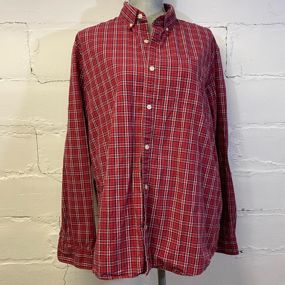 GAP Red & Blue Plaid Button Down Shirt Standard Fit Mens Size XL